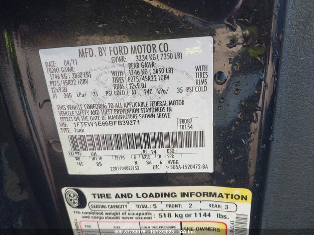 2011 Ford F-150 Harley-davidson მანქანა იყიდება აუქციონზე, vin: 1FTFW1E66BFB39271, აუქციონის ნომერი: 37733079