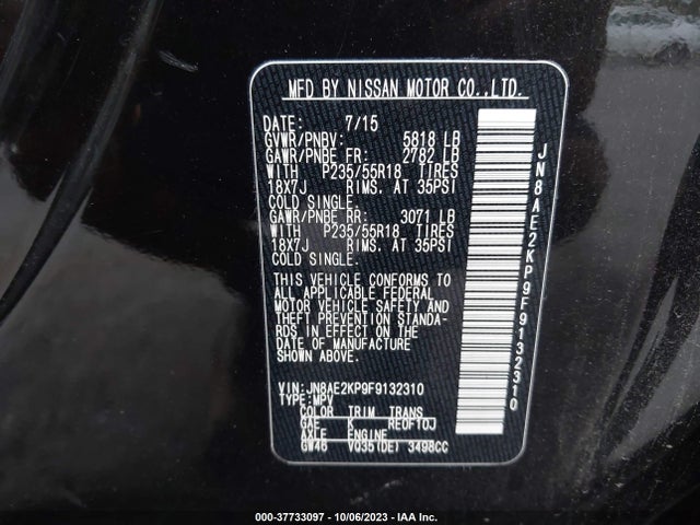 Nissan Quest Sl 2015 JN8AE2KP9F9132310 Image 9