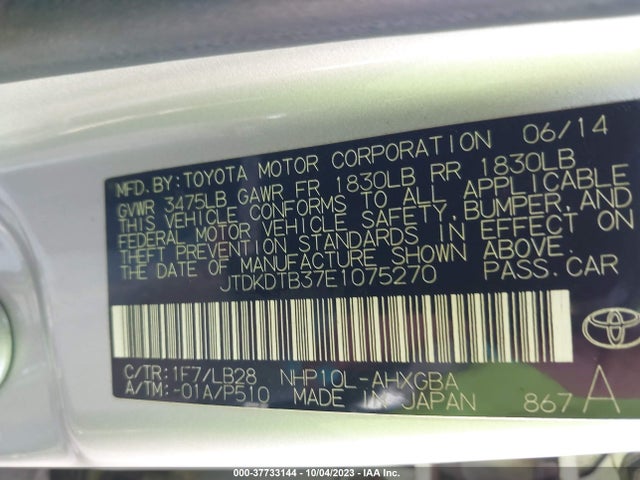 Toyota Prius C One/three/two/four 2014 JTDKDTB37E1075270 Image 9