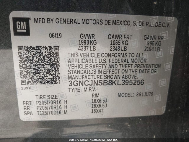 Chevrolet TRAX LS 2019 3GNCJNSB8KL395256 Image 9