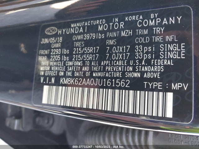 Hyundai Kona Sel 2018 KM8K62AA0JU161562 Image 9