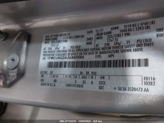 1FMCU9GDXJUA85580 Ford ESCAPE SE
