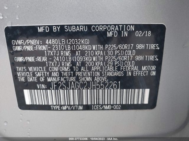 JF2SJAGC2JH552261 Subaru Forester Premium