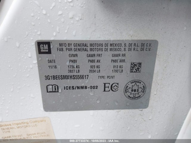 Chevrolet CRUZE LT 2017 3G1BE6SMXHS556617 Image 9