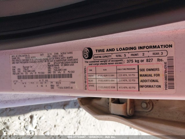 2011 FORD FIESTA SE VIN: 3FADP4BJ2BM150854