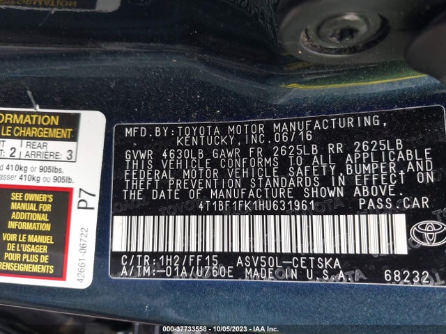 Toyota CAMRY SE 2017 4T1BF1FK1HU631961 Image 9