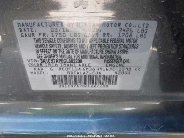 3N1CN7AP0GL882208 Nissan Versa S Plus