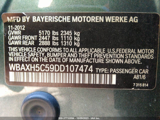 2013 BMW 5 SERIES 528I XDRIVE VIN: WBAXH5C59DD107474
