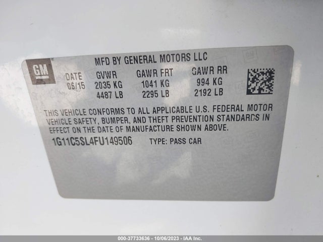 Chevrolet MALIBU 1LT 2015 1G11C5SL4FU149506 Image 9