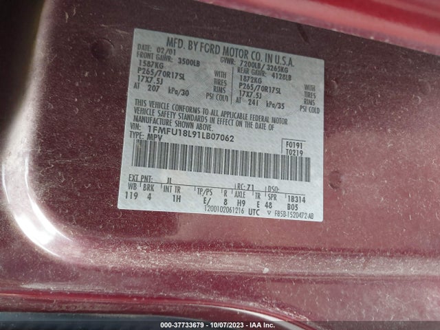 2001 FORD EXPEDITION EDDIE BAUER VIN: 1FMFU18L91LB07062