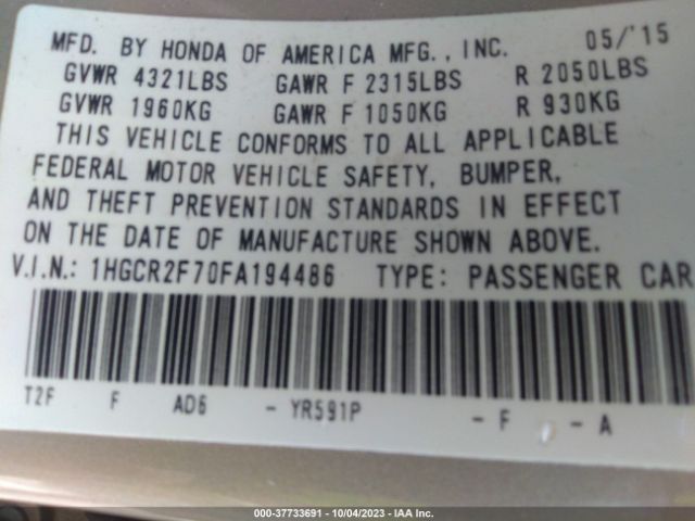 1HGCR2F70FA194486 Honda Accord Sedan Ex