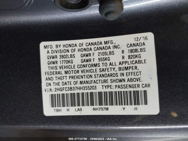 2017 HONDA CIVIC COUPE EX-T VIN: 2HGFC3B37HH355203
