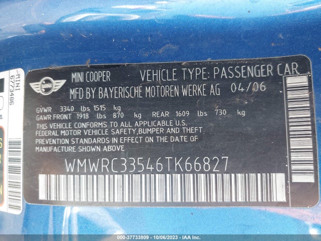 2006 MINI COOPER HARDTOP WMWRC33546TK66827 Photo 8