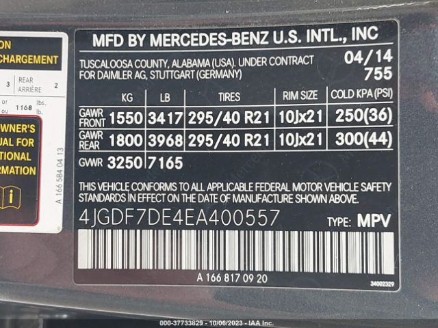 4JGDF7DE4EA400557 Mercedes-Benz Gl-class Gl 550