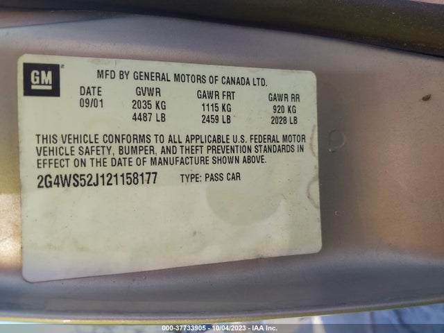 2002 BUICK CENTURY CUSTOM VIN: 2G4WS52J121158177