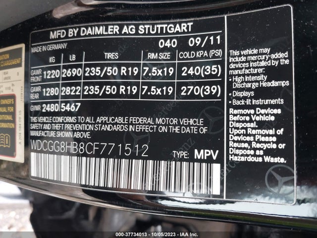 2012 MERCEDES-BENZ GLK 350 VIN: WDCGG8HB8CF771512