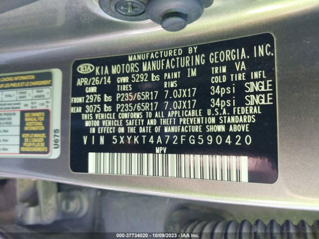 5XYKT4A72FG590420 KIA SORENTO LX