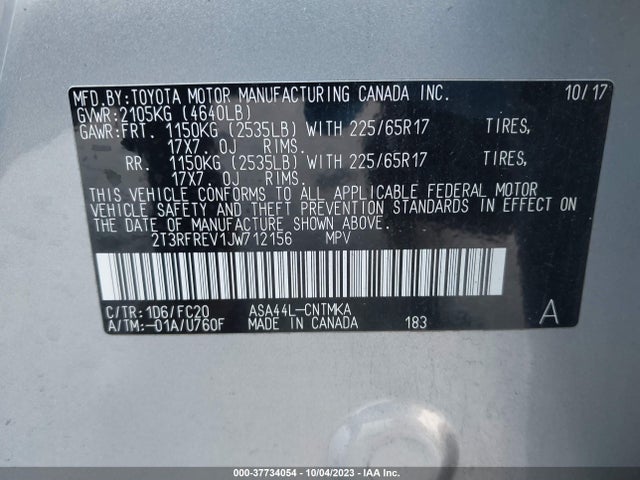 Toyota Rav4 Xle 2018 2T3RFREV1JW712156 Image 9