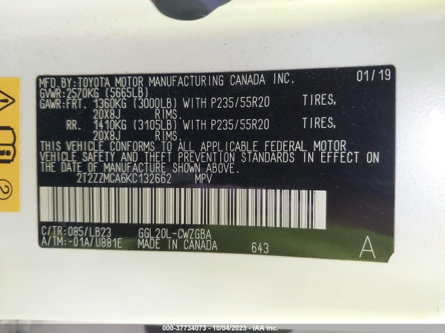 2T2ZZMCA6KC132662 Lexus Rx Rx 350