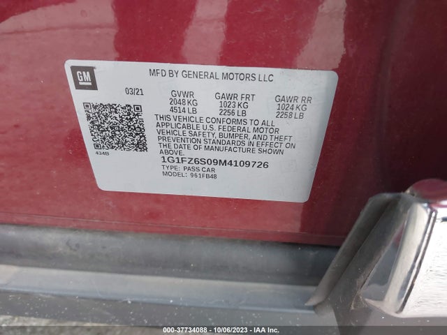 Chevrolet Bolt Ev Premier 2021 1G1FZ6S09M4109726 Image 9