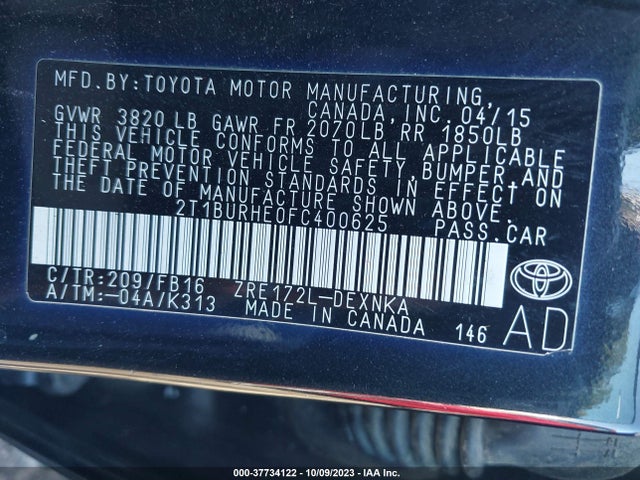 Toyota Corolla Le Plus 2015 2T1BURHE0FC400625 Image 9
