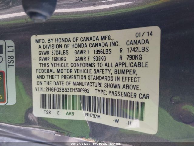 2HGFG3B53EH506992 Honda Civic Coupe Lx
