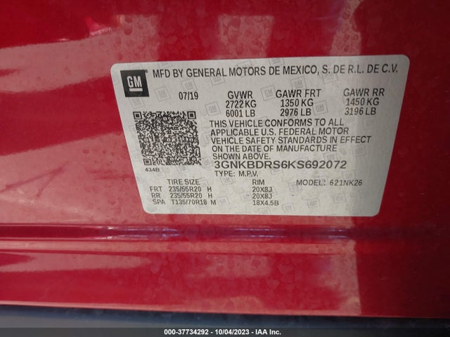 Chevrolet BLAZER 2019 3GNKBDRS6KS692072 Image 9