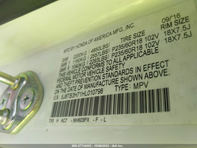5J8TB3H71HL010798 Acura Rdx W/advance Package