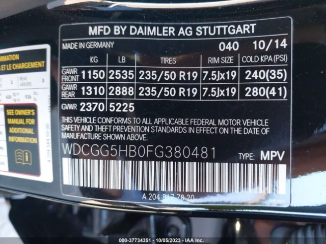 WDCGG5HB0FG380481 Mercedes-Benz Glk-class Glk 350