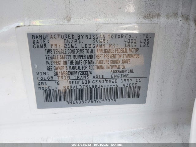 2021 NISSAN SENTRA SV VIN: 3N1AB8CV8MY293374