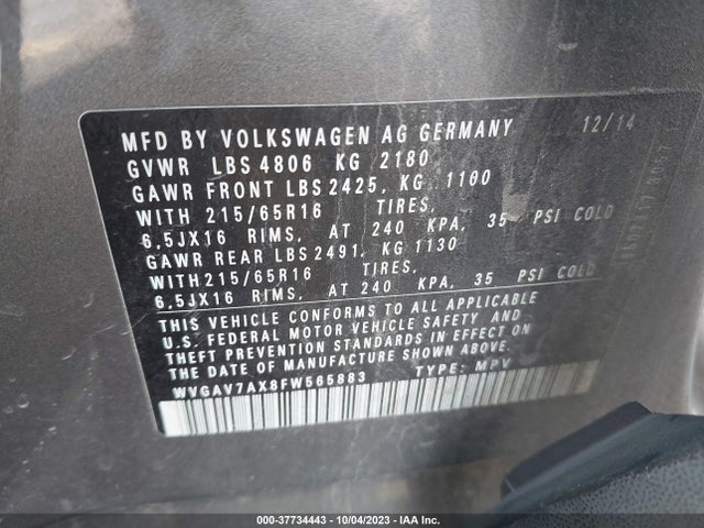 WVGAV7AX8FW565883 Volkswagen TIGUAN S