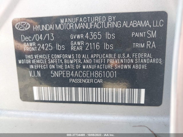 Hyundai SONATA GLS 2014 5NPEB4AC6EH861001 Image 9