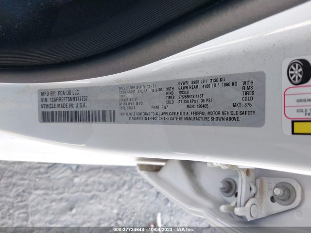 RAM 1500 Big Horn 2022 1C6RREFT5NN177737 Image 9