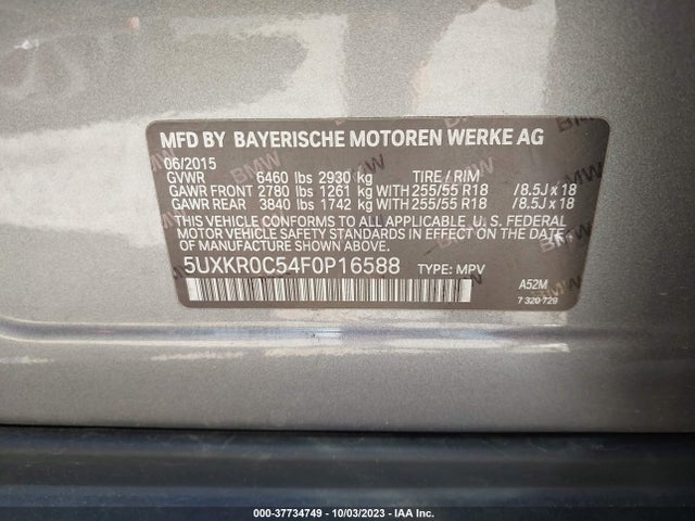 BMW X5 Xdrive35i 2015 5UXKR0C54F0P16588 Image 9