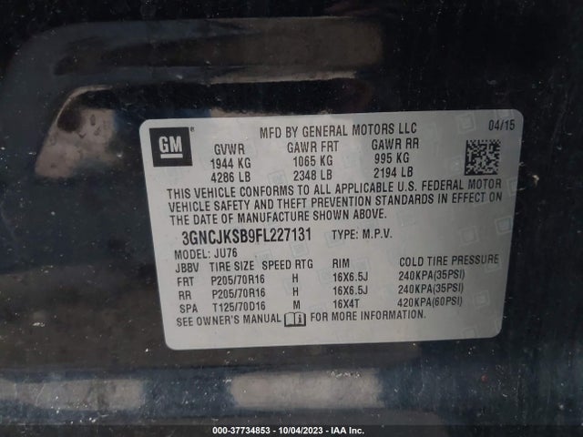 Chevrolet Trax 1ls 2015 3GNCJKSB9FL227131 Image 9
