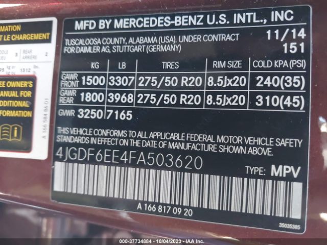 4JGDF6EE4FA503620 Mercedes-Benz Gl-class Gl 450