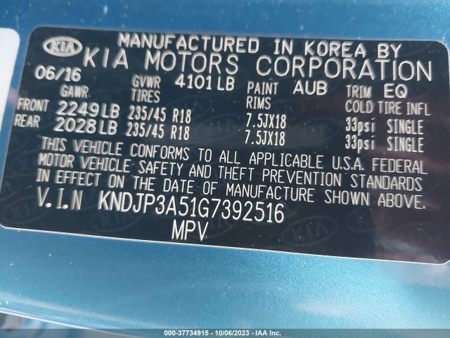 KIA SOUL + 2016 KNDJP3A51G7392516 Image 9