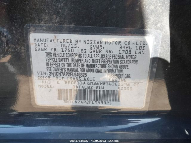 3N1CN7AP2FL949325 Nissan VERSA SV