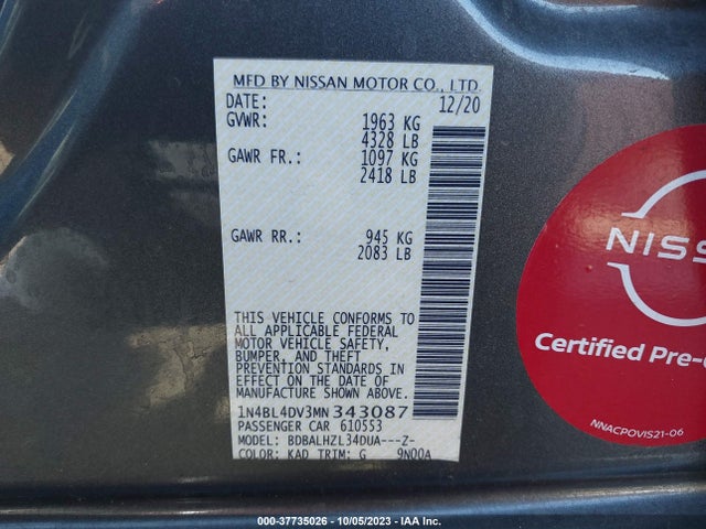 Nissan Altima 2.5 Sv 2021 1N4BL4DV3MN343087 Image 9