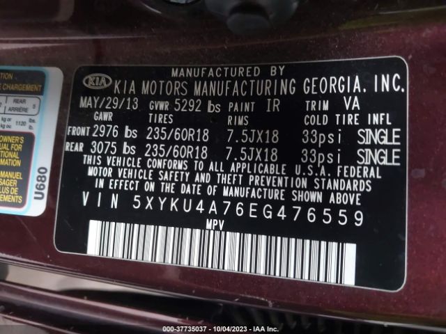 5XYKU4A76EG476559 KIA SORENTO EX
