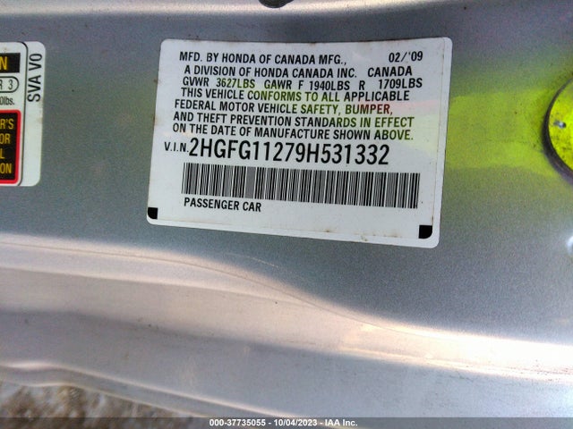 Продаж на аукціоні авто 2009 Honda Civic Cpe Dx, vin: 2HGFG11279H531332, номер лоту: 37735055