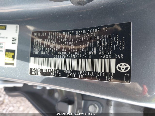 Toyota COROLLA LE 2021 5YFEPMAE9MP267510 Image 9
