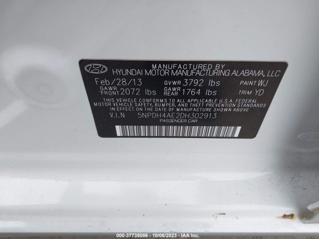 2013 HYUNDAI ELANTRA GLS VIN: 5NPDH4AE2DH302913