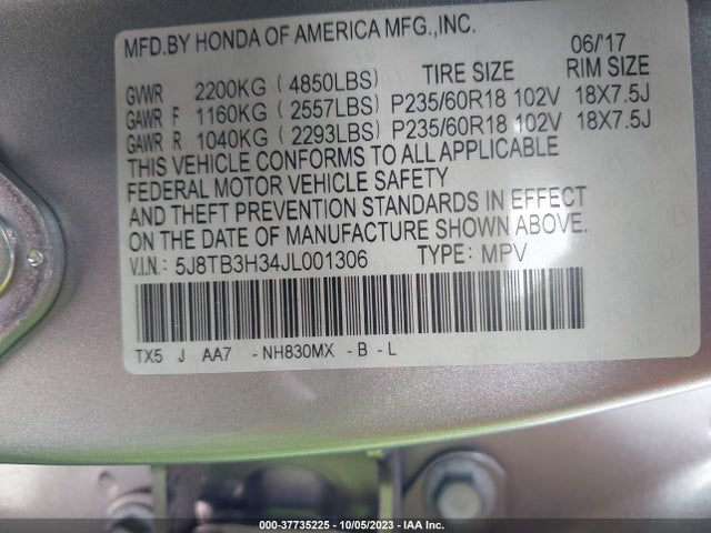 Acura RDX 2018 5J8TB3H34JL001306 Image 9