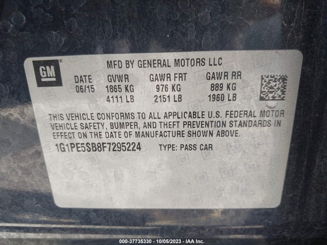 Chevrolet CRUZE LT 2015 1G1PE5SB8F7295224 Image 9