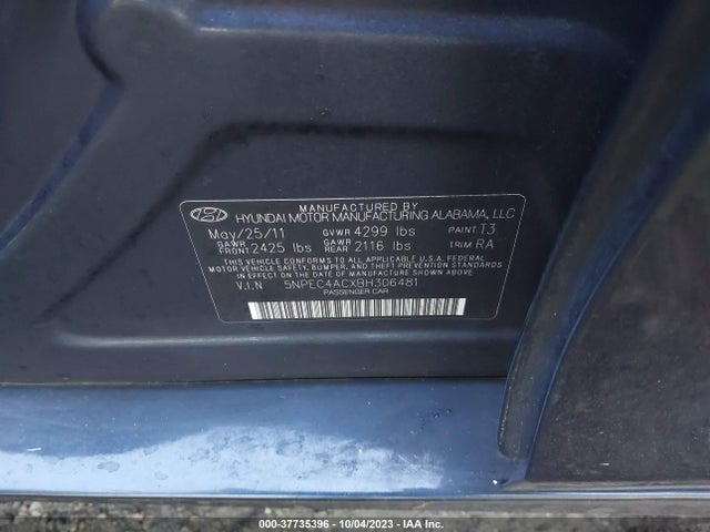 2011 HYUNDAI SONATA LTD PZEV VIN: 5NPEC4ACXBH306481
