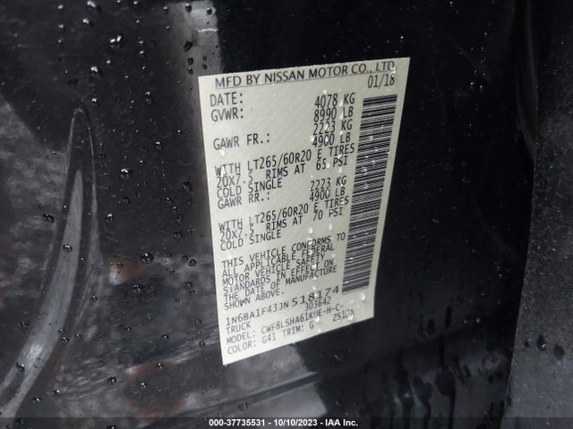 2018 NISSAN TITAN XD SV DIESEL VIN: 1N6BA1F43JN518174