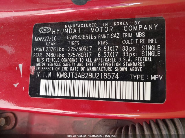2011 HYUNDAI TUCSON KM8JT3AB2BU218574 Photo 8