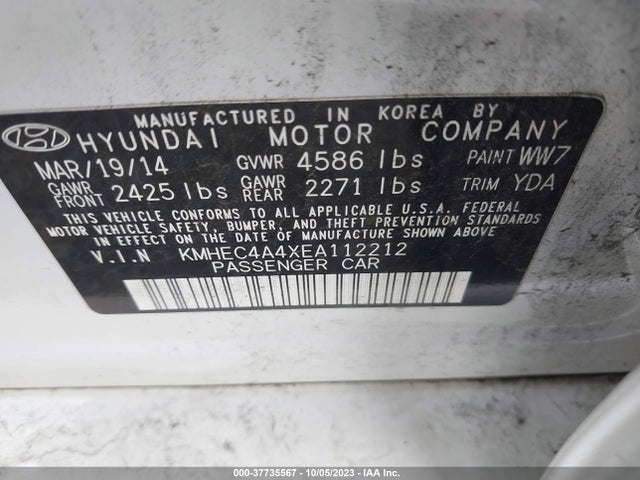 Hyundai Sonata Hybrid Limited 2014 KMHEC4A4XEA112212 Image 10