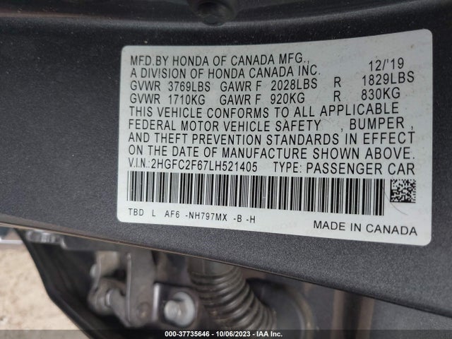 2020 HONDA CIVIC LX VIN: 2HGFC2F67LH521405